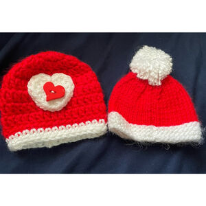 Twin Preemie Baby Christmas Hats Crochet Red And White!